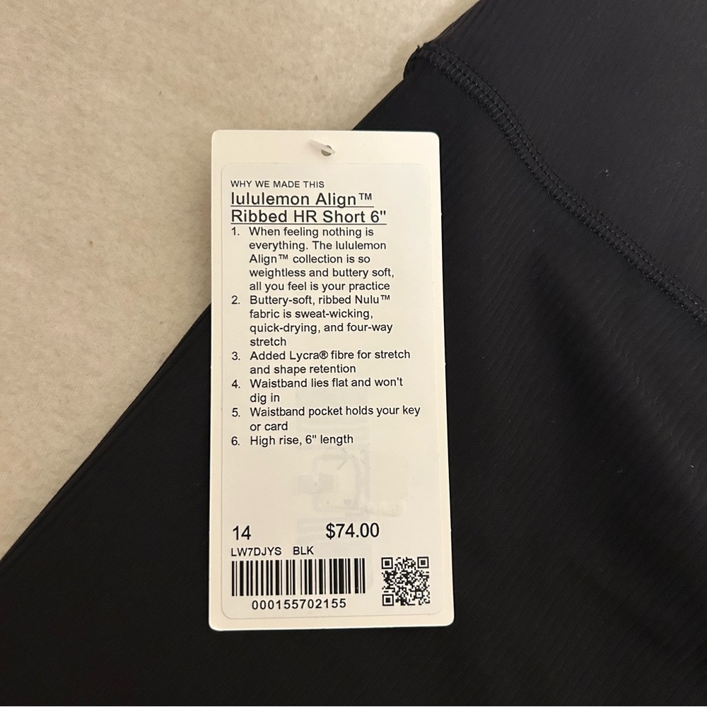 NWT Lululemon Align Hi-Rise Ribbed Short Black Size 14 Activewear Workout - Picture 4 of 10